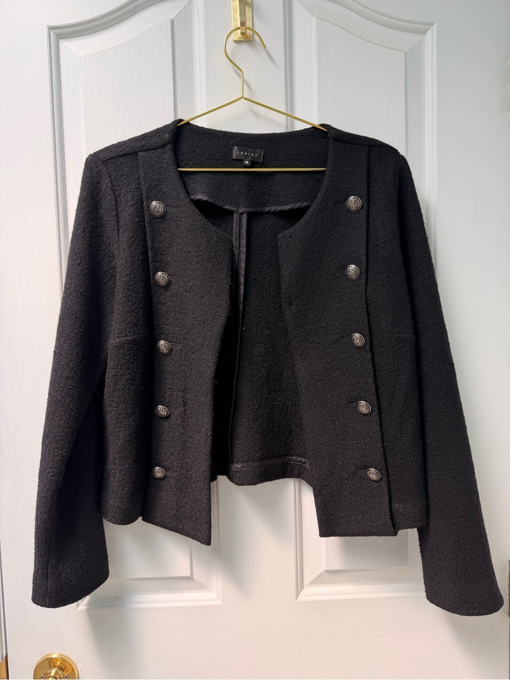 M Tobias Black Double-Breasted Wool-Blend Women's Jacket
